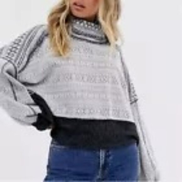 We The Free At The Lodge Fair Isle Sweater Womens S Gray Boho Casual Baggy Loose - Picture 15 of 16